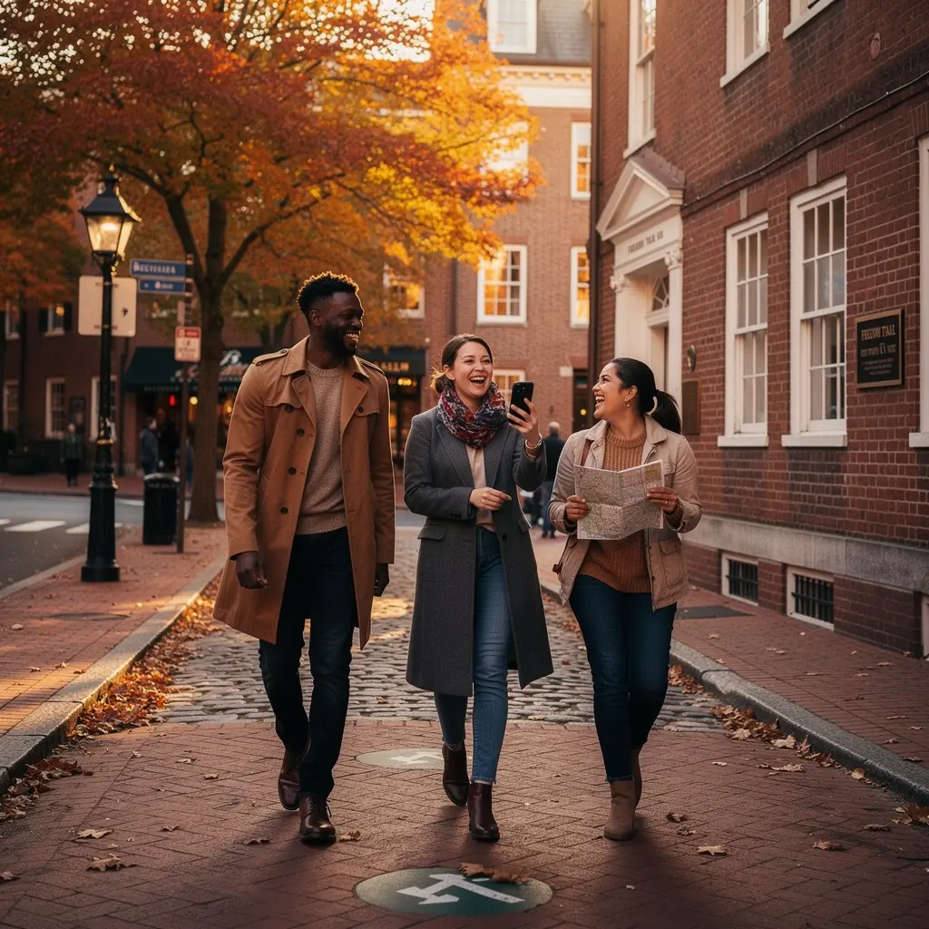 Групповая экскурсия по историческому центру города с туристами.