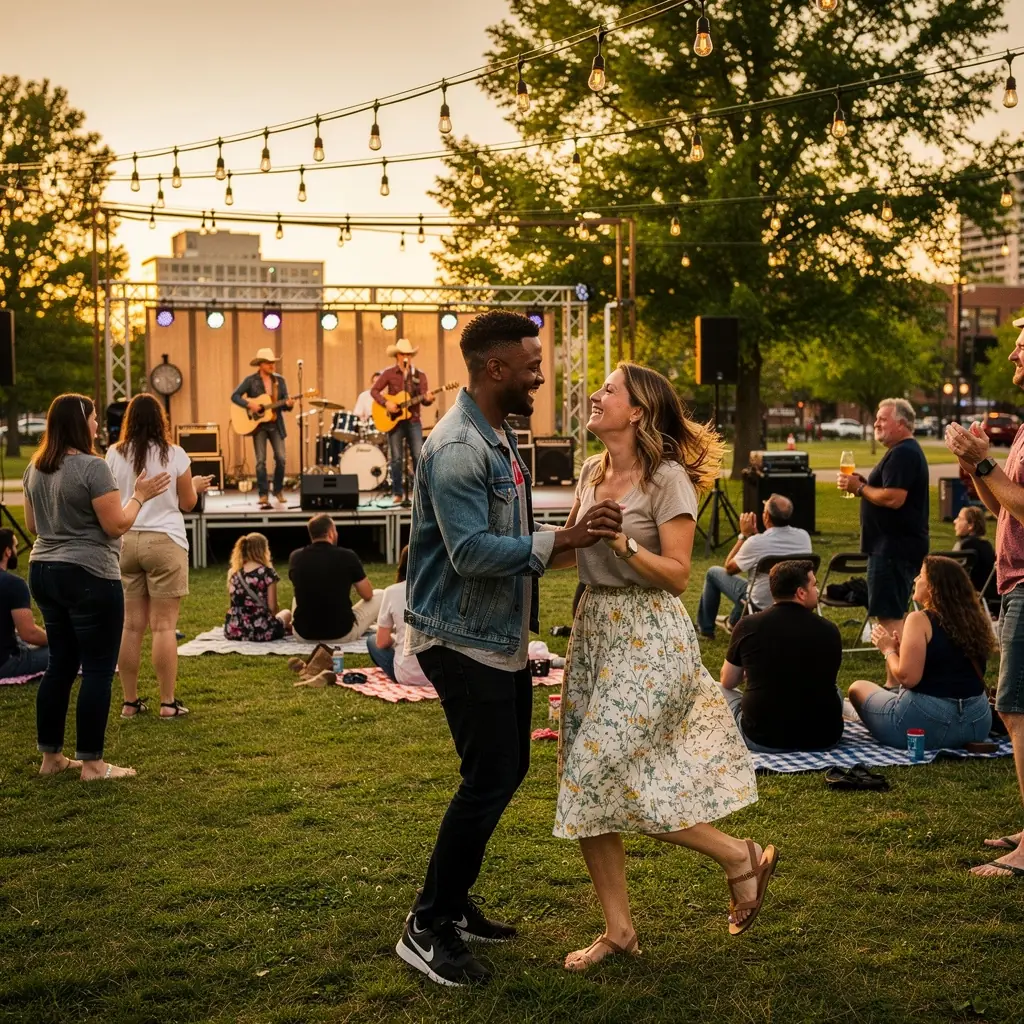 Вид на городской пейзаж с небоскрёбами на закате